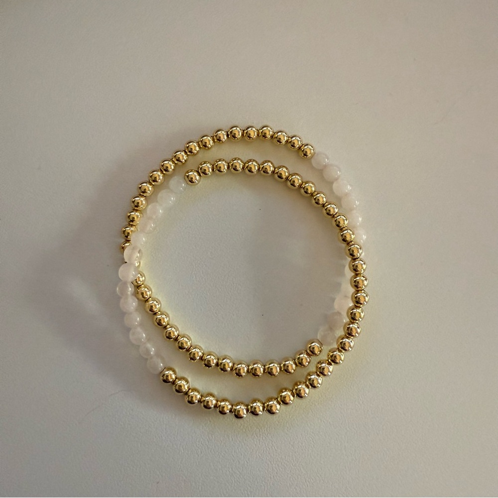 Gorjana Power Gemstone Aura Bracelet (x2) - gold & rose quartz